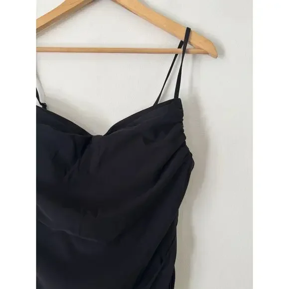NWT Halara Black Chiffon Ruched Spaghetti Strap Mini Dress Size Large - Picture 4 of 6